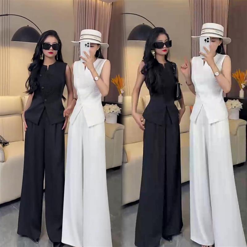 网红爆款时尚套装女2025夏季新款韩版气质减龄洋派马甲.+阔腿裤潮