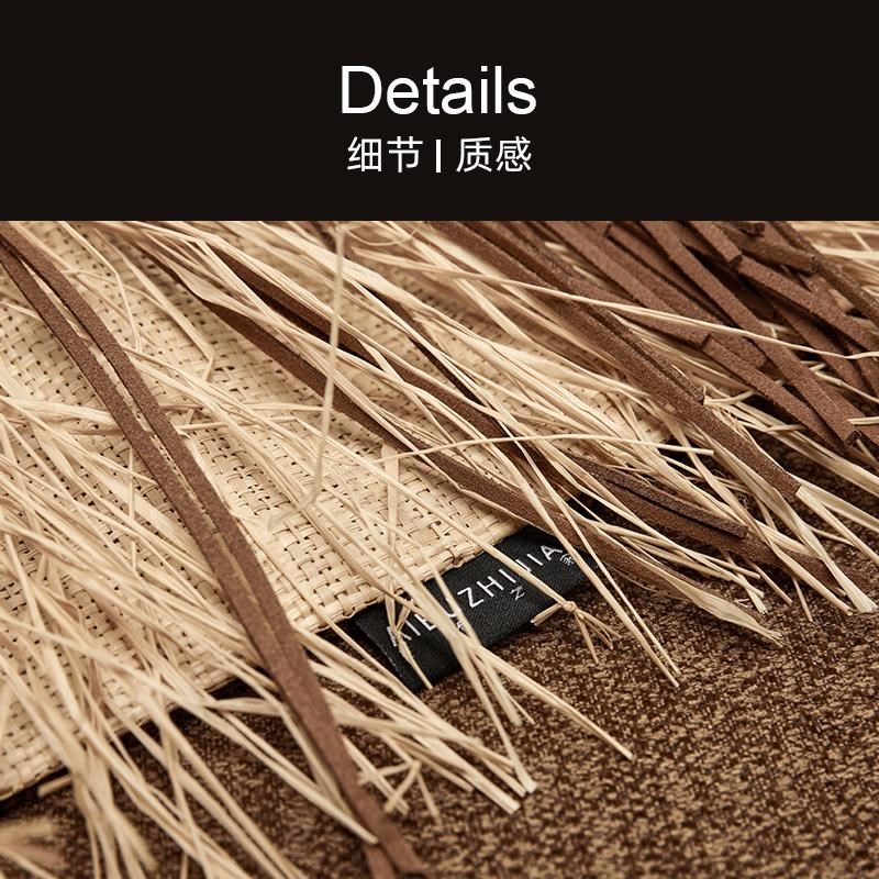 诧寂风简约现代棕色民宿抽须靠垫抱枕别墅样板房沙发靠枕涤纶