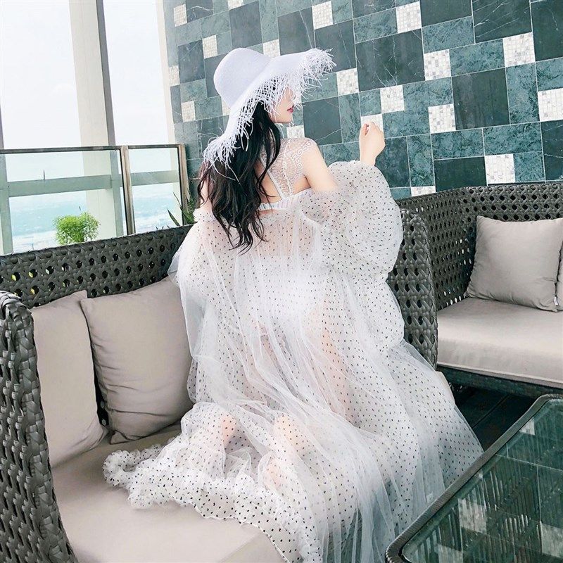 防晒衫仙女超仙薄款开衫波点网纱灯笼袖空调衣超长款沙滩度假罩衫,女装/女士精品,蕾丝衫/雪纺衫,淘宝优惠券,粉丝福利购,淘宝优惠卷