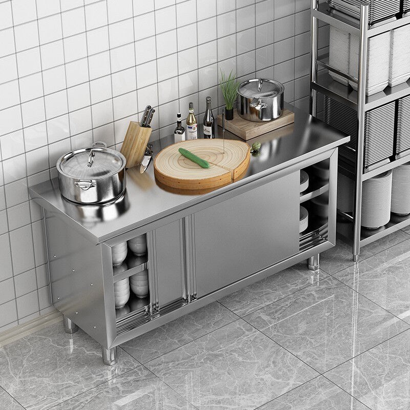 不锈钢橱柜工作台不锈钢拉门工作台厨房操作台面储物柜切菜商用台