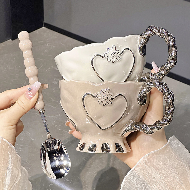 高颜值咖啡杯子套装高档精致女士花茶杯家用早餐杯喝水水杯高级感,餐饮具,咖啡杯,淘宝优惠券,粉丝福利购,淘宝优惠卷