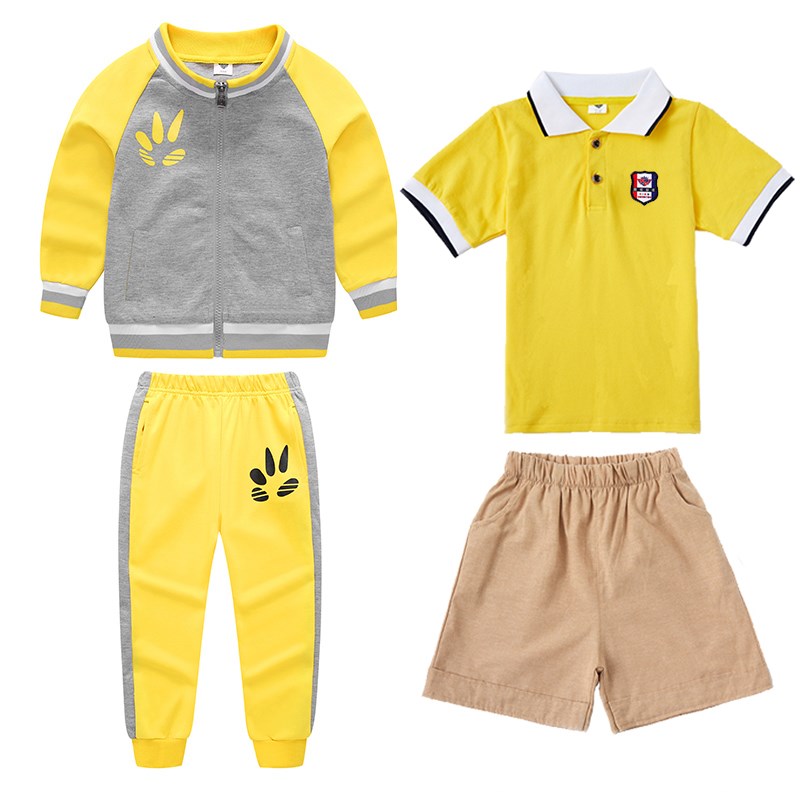 幼儿园园服春秋装三件套小学生校服套装儿童班服运动款春夏季黄色