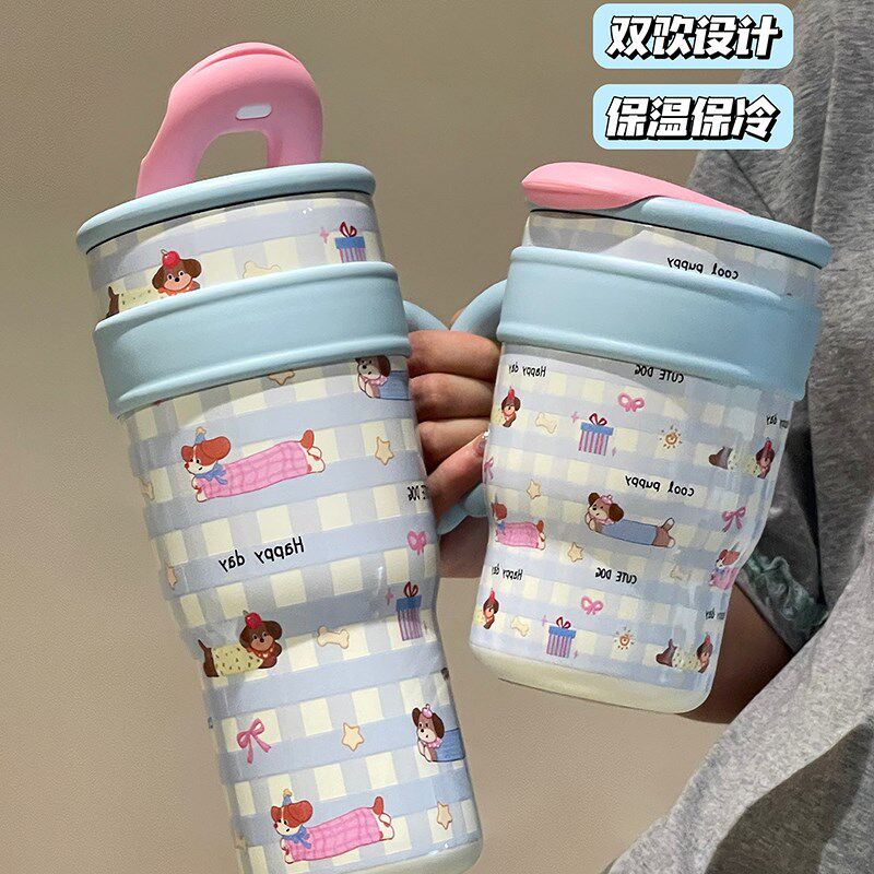 保温杯女生可爱水杯便携式冰霸杯大容量带吸管杯高颜值不锈钢杯子