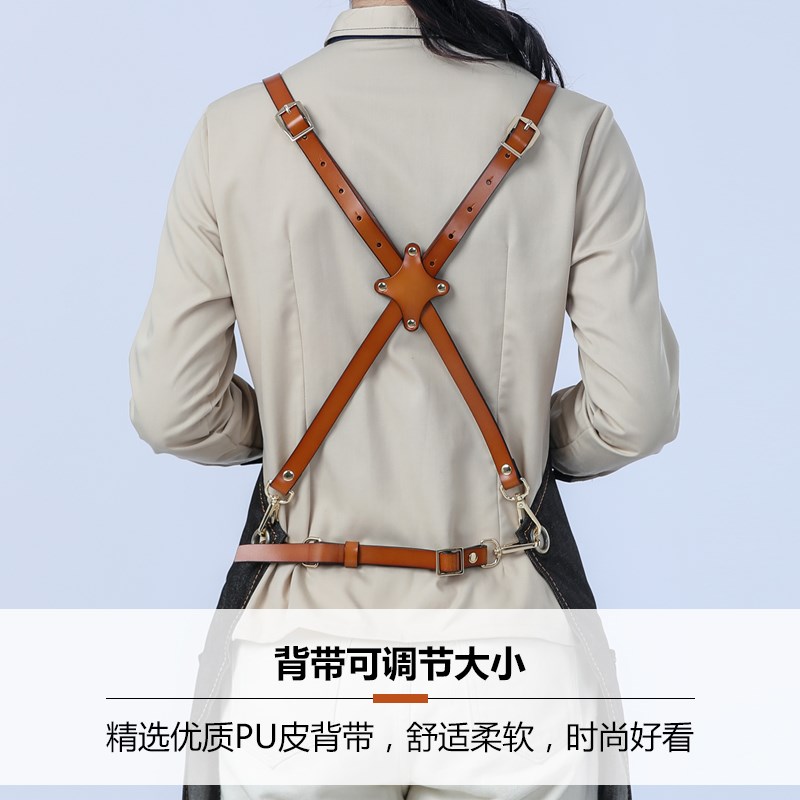 咖啡店牛仔工作服围裙定制logo印字男女时尚餐饮烘焙厨房围腰