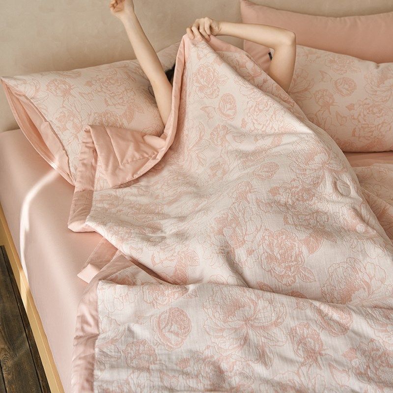 双层纱提花被子夏季全棉纯棉可机洗空调被四件套牡丹花大豆夏凉被,床上用品,化纤被,淘宝优惠券,粉丝福利购,淘宝优惠卷