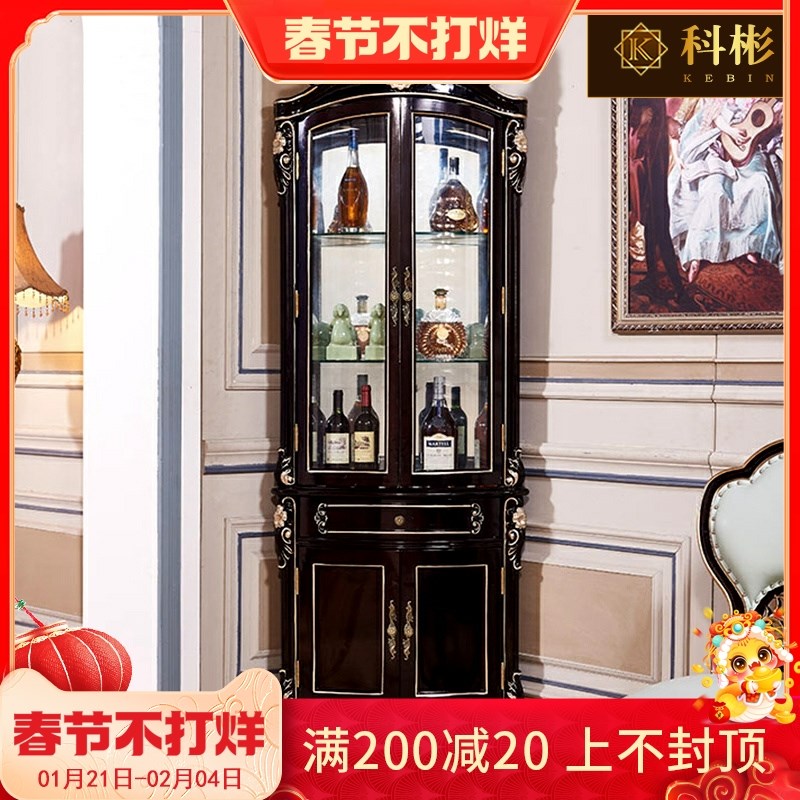 欧式实木酒柜 美式奢华别墅家用客厅H储物转角落地柜三角黑檀酒柜
