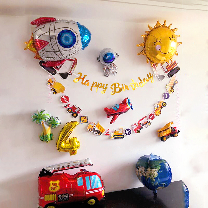 男孩一周岁生日场景布置背景墙宝宝百天满月装饰儿童太空主题气球