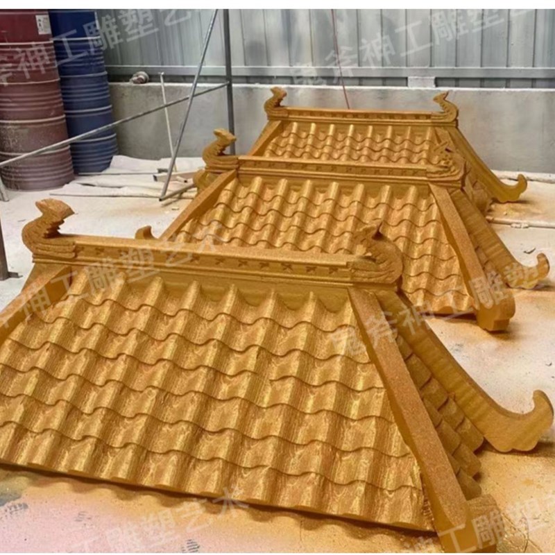 婚庆泡雕中式婚礼屋檐亭子龙凤耐摔婚礼舞台美陈泡沫雕塑道具定制