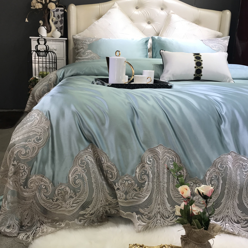 法式丝棉蕾丝四件套120埃及长绒棉样板房奢华欧式绸缎1.8床品