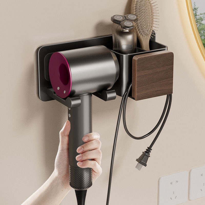 胡桃木吹风机置物架风筒支架卫生间免打孔浴室墙上壁挂架收纳架子