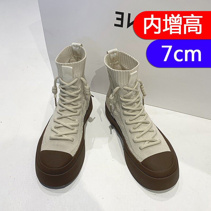ins鞋子潮鞋秋款女鞋内增高厚底帆布鞋学生百搭板鞋202Y1年高帮鞋