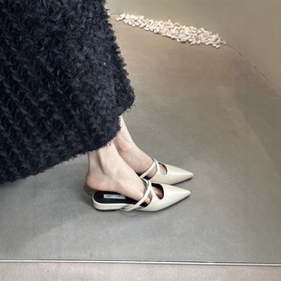 法式气质半拖鞋女夏外穿2025新款后空尖头懒人单鞋绝美平底凉拖鞋