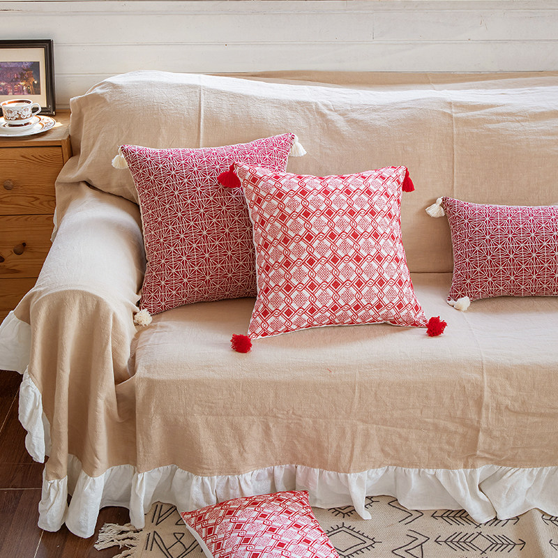 新年红色喜庆抱枕定制美式腰枕沙发靠枕客厅靠背护腰午睡腰枕套