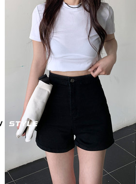 黑色牛仔短裤女紧身超高腰2025夏季新款韩版显瘦a字弹力修身热裤