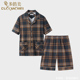 短裤 家居服男款 夏天薄款 睡衣男士 套装 纯棉短袖 全棉格子加大码 夏季