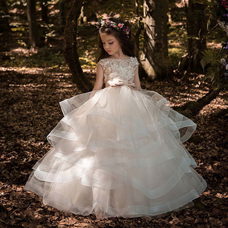 女童花童婚纱晚礼服生日主持走秀钢琴演出服儿童公主裙连衣裙蓬蓬