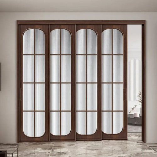 三联动推拉门实木格子门极简风原木风玻璃门书房吊轨隔断折叠门