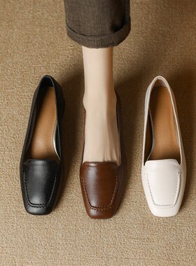 网红女单鞋白色复古通勤百搭低跟鞋小方头平底鞋大码45 46 47 48