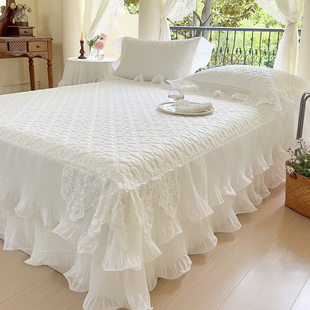 夏季仙女白色凉感冰丝乳胶凉席三件套少女心蕾丝床裙可机洗软席子