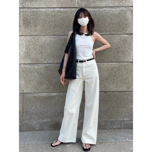 白色牛仔裤2024年新款女九分小个子夏季薄款高腰直筒宽松阔腿裤子