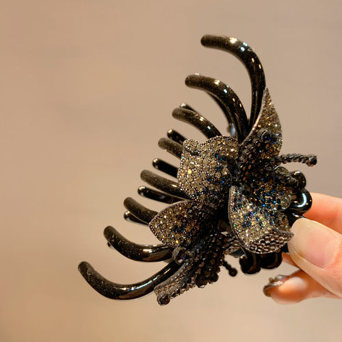 头饰发夹后脑勺顶夹女发卡子韩国水钻鸭嘴夹妈妈气质大号盘发抓夹