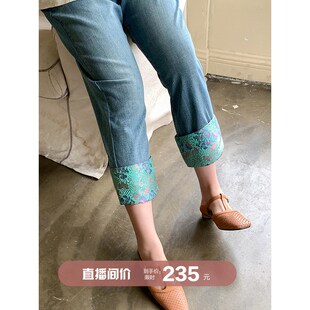 水洗蓝国风牛仔裤复古宽松安妮森林大码女装轻薄透气休闲直筒百搭