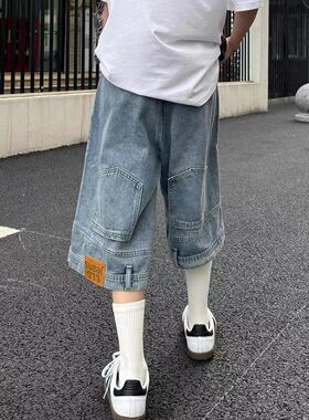 【你裤子穿反了】反穿倒装工装牛仔短裤男女夏季美式宽松五分中裤