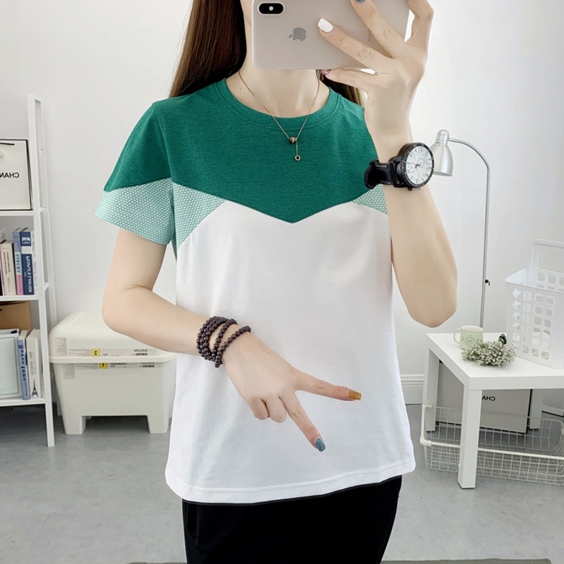 户外运动短袖夏季速干衣女T恤女圆领宽松拼色透气吸汗衫快干上衣