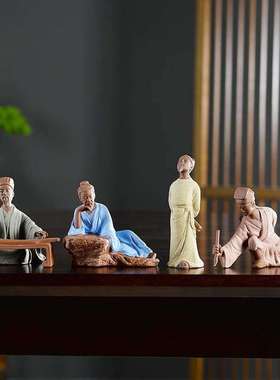 创意琴棋书画古代历史人物摆件陶瓷雕塑李白禅意微景观造景装饰品