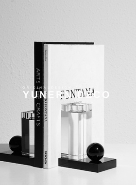 现代轻奢书房桌面水晶几何书档摆件样板房书柜书架书立装饰品摆设