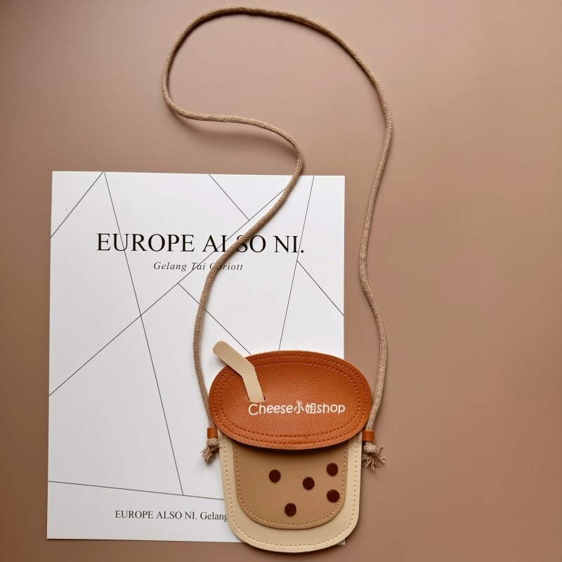 儿童斜挎包女童珍珠奶茶造型pu皮零钱包可爱装饰迷你小皮包纸巾包