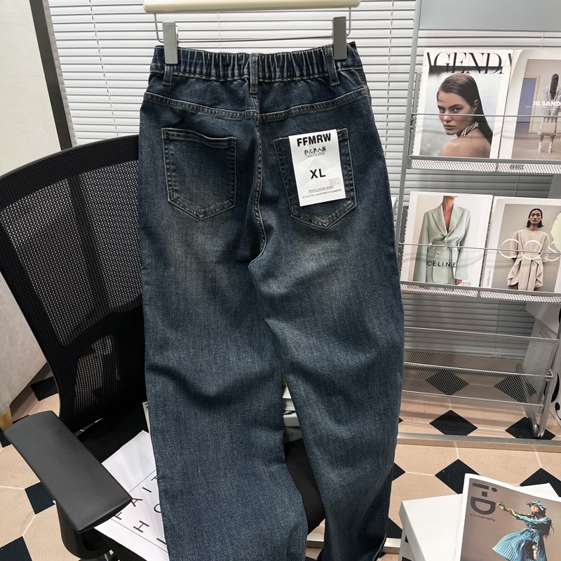 胡子叔大码显瘦直筒牛仔裤女春秋新款胖mm宽松休闲高腰拖地长裤子