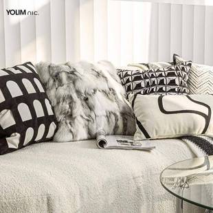 F769MS76A6L现代简约设计奢师枕黑白抱灰几何发靠枕客厅沙轻样板