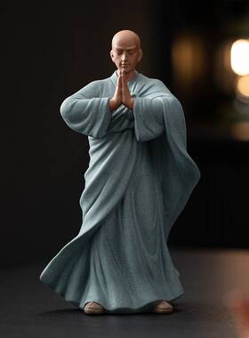 紫砂禅意小和尚茶宠摆件中式创意佛系小沙弥茶桌面装饰品茶道配件