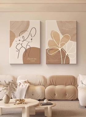 简现奶代卧室约床头装饰PGF画原木油风客厅壁画抽人象线条物挂画