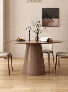 法复古SMCZ001实圆桌家用桃小户式型餐厅圆形饭桌黑胡木色圆餐桌