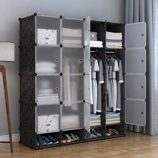 3Y黑磨砂门简易衣人柜布组装 经济型租房塑料成实木艺家储布物衣橱