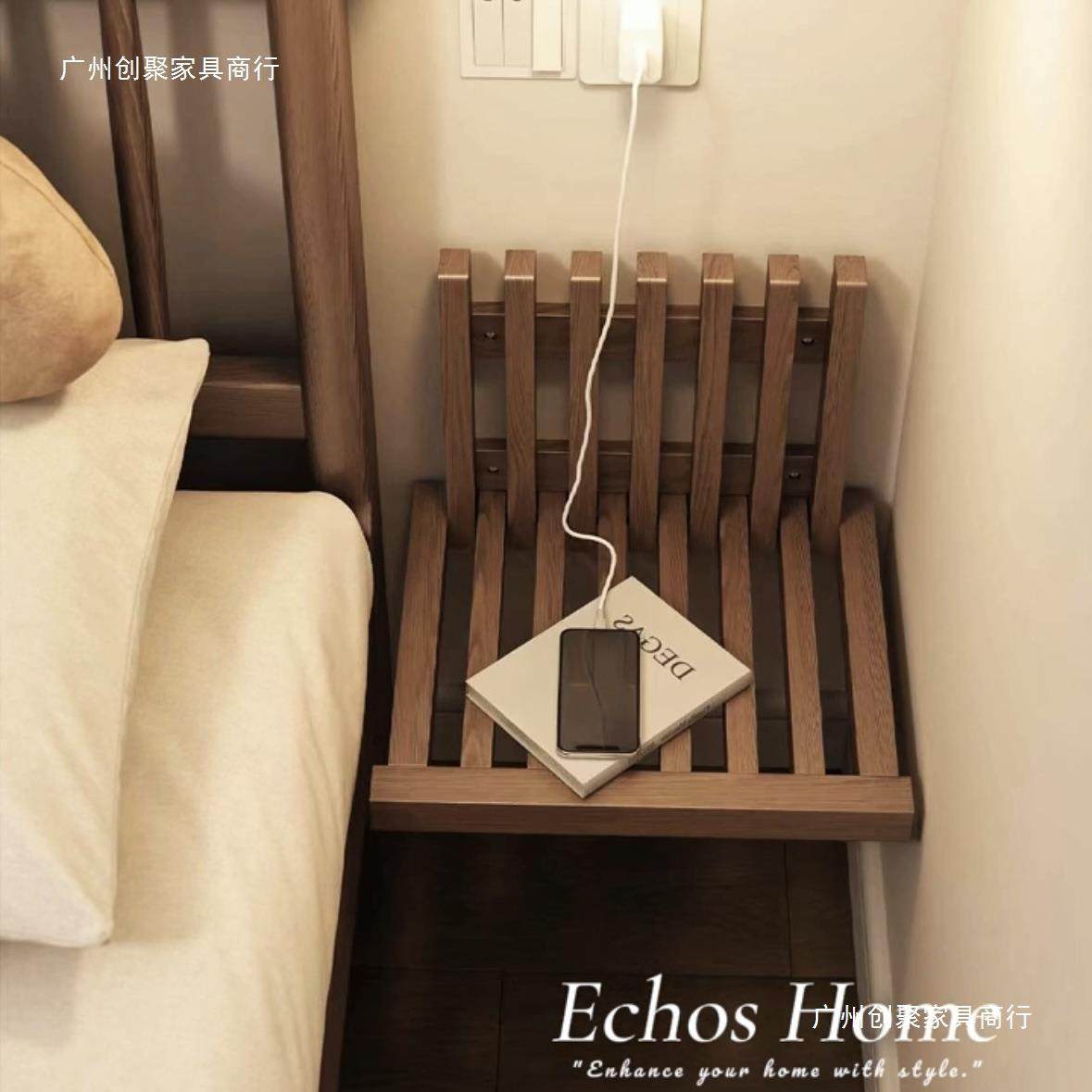 折置88888叠床头柜物墙上壁挂式悬浮床头桌墙上桌全实木架卧室床