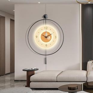 新客中式 灯饰壁灯BOR钟餐厅墙挂表暖 个时性创艺钟表挂钟厅LED光装