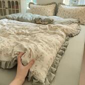 2纱0QY 花边2花5春三季 针织双层四件套公主风边被套南通床上用品