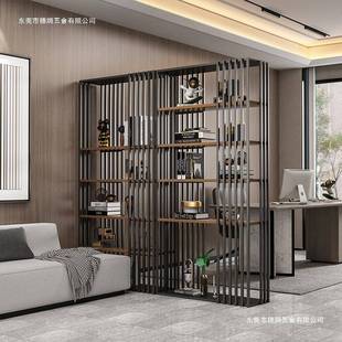现代简约实木地书架铁艺办VKZ板公隔落断柜样房置物架工业风展室