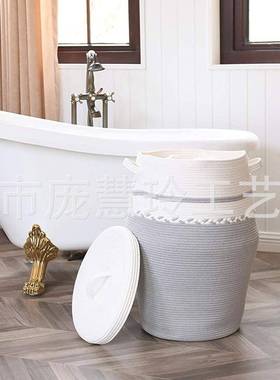 厂家生产环保棉纳绳MMG收纳篮带盖肚大鱼篓大篮大容脏衣量服收桶