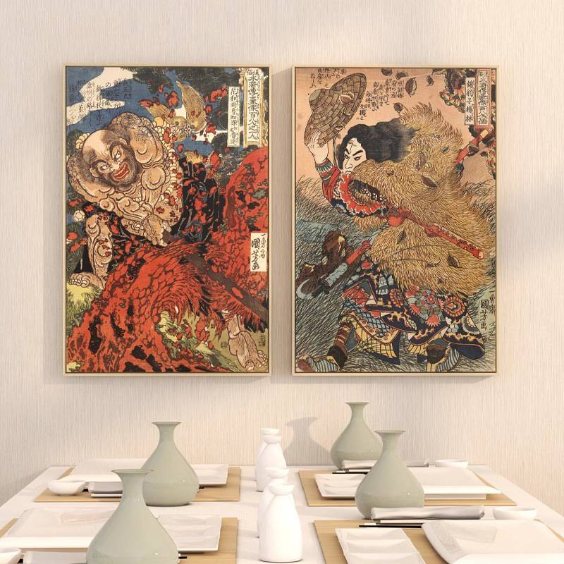 歌川国芳 水浒日式风格玄关客厅装饰画餐厅挂画日料店居酒屋壁画