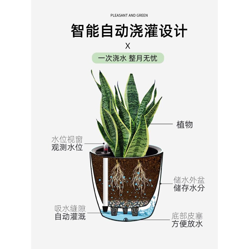 自动吸水花盆懒人塑料仿藤编特大号室内创意简约现代风落地大花盆