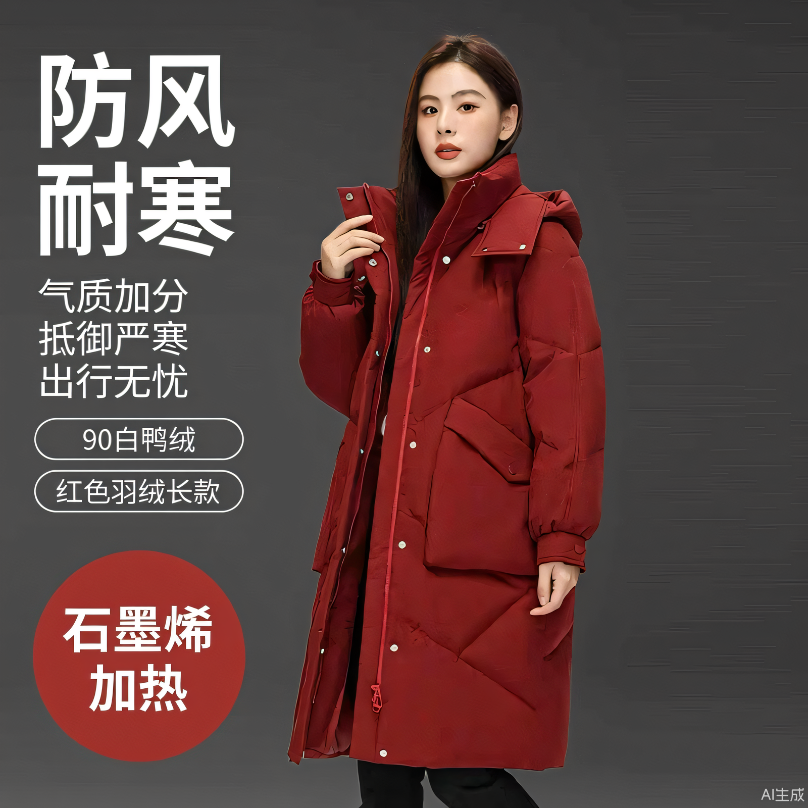 女士长款可拆卸帽羽绒服