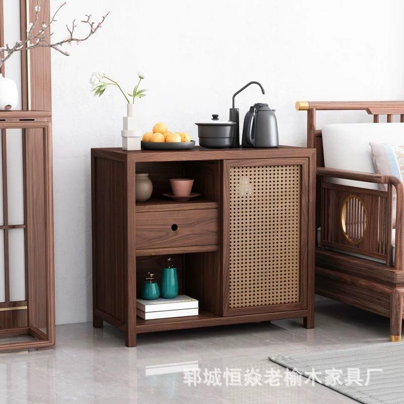复古老榆木茶水柜家用茶桌边柜下置水桶一体储物柜抽屉式收纳柜