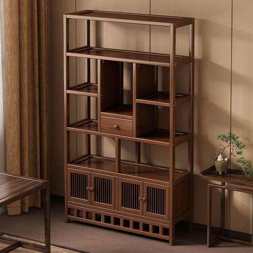 店铺热销博古架新中式茶柜置物架非实木茶室摆件茶具储物架靠墙