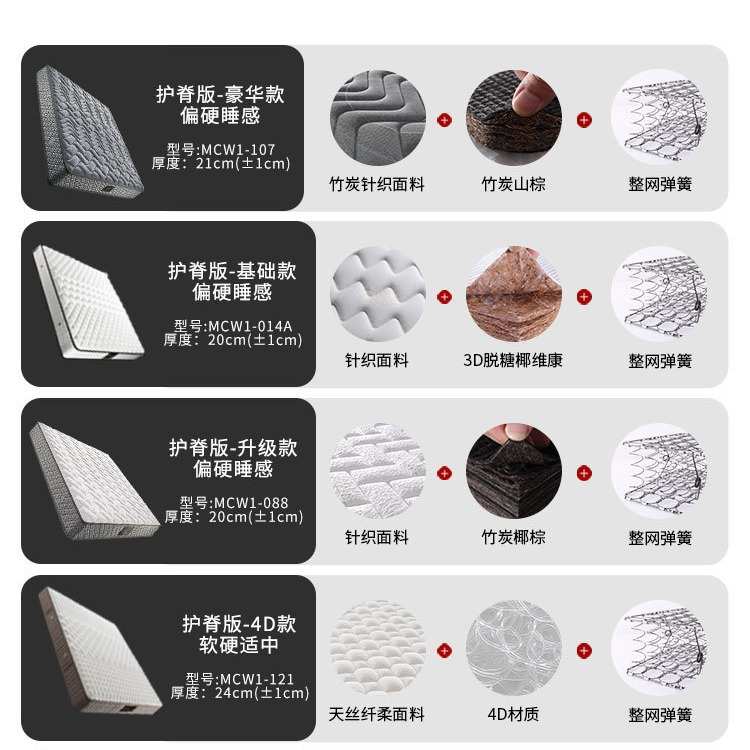 家用天然乳胶3E椰棕环保床垫席梦思24cm护脊椰棕加硬弹簧棕垫硬垫