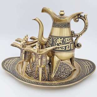 仿古国潮龙纹爵杯酒具套装 饰品摆件 凤鸟纹青铜锡器婚庆交杯礼仪装