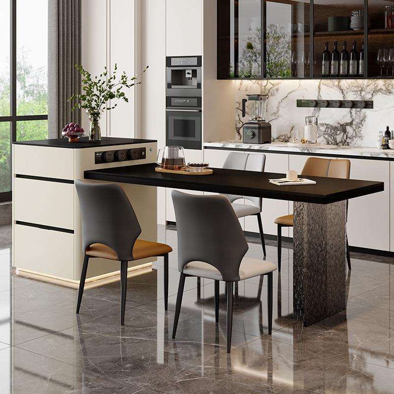 厨房小户型电磁炉氛围灯餐桌椅组合亚克力伸缩岛台餐桌一体开放式